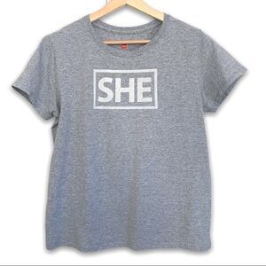 Hanes Tagless She Logo Grey T Shirt